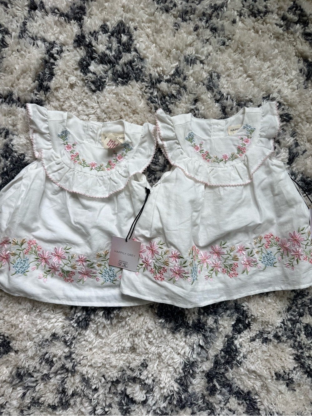 White Floral Embroidered Girls' Dress